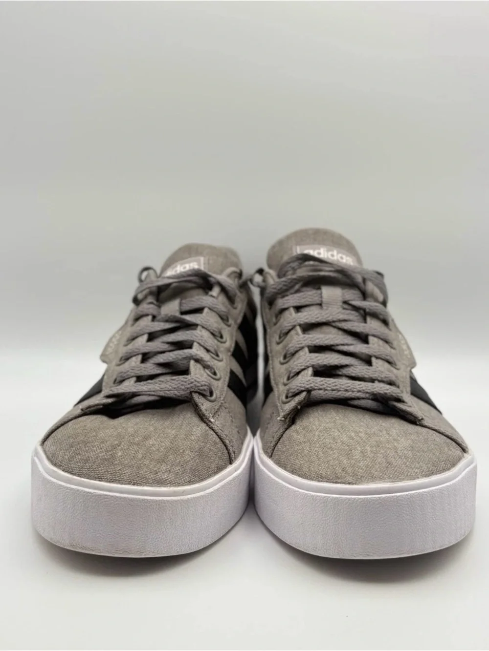 adidas Men’s Gray Canvas Sneakers with Black Stripes